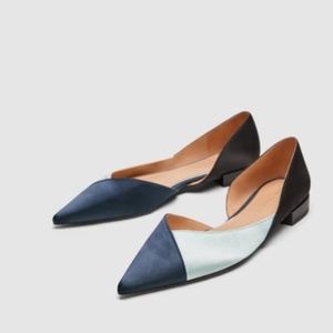 Zara Tricolor Pointed Satin Ballet Flats